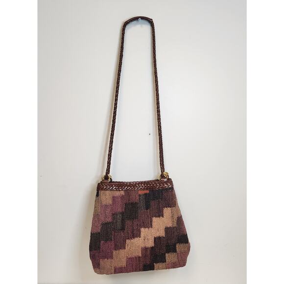 L.J. Simone New York Brown Leather with Wool Pattern Design Purse - Picture 5 of 7